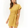OEM Summer Dresses Casual Women Clothing Belt Solid Tee Dresses