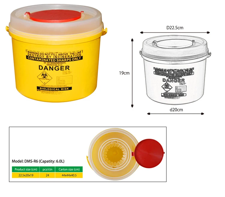 Fda Certified 6l Round Yellow Sharps Bin Box For Used Needles Buy Sharps Container,Sharps