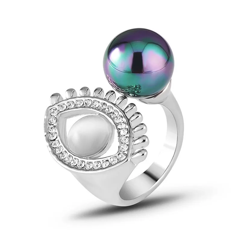 European and American Classic Punk Style Big Colorful Pearl Eye Of Evil Finger Ring