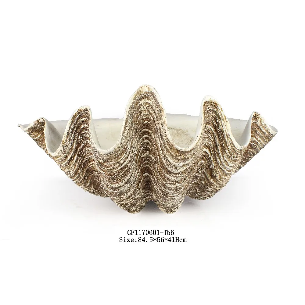 Wholesales Artificial Resin Garden Giant Clam Shells Statue Sea Shell For Garden Decor manufacture