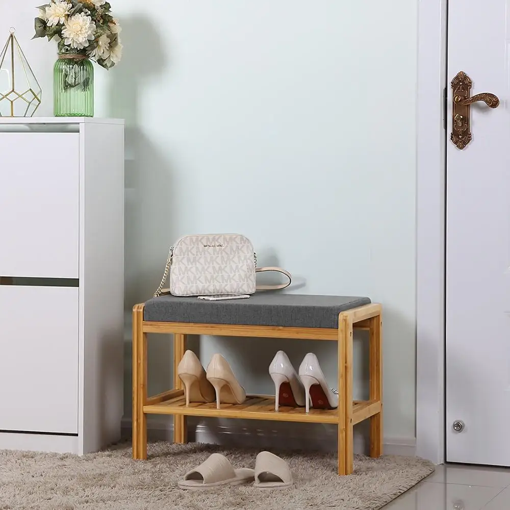 100% Natural Bamboo Wood Outdoor Shoes Rack Bench With Seat