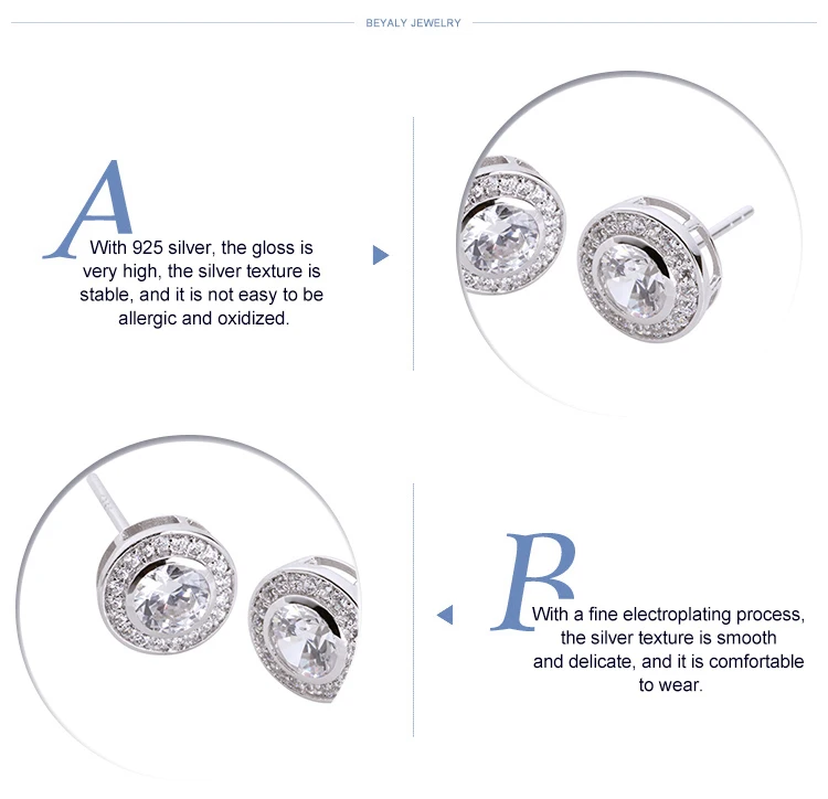 Fashion cubic zircon plain sterling silver round earrings