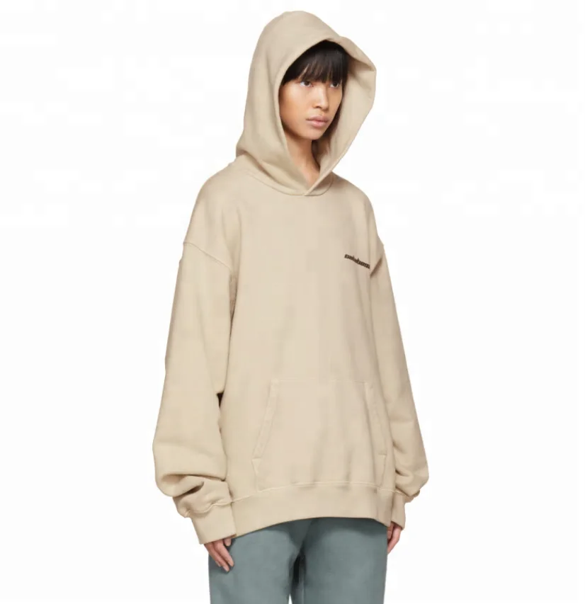 French Terry Cotton Hoodie Oversized Blank Streetwear Hoodie Beige Plus Size Women Pullover