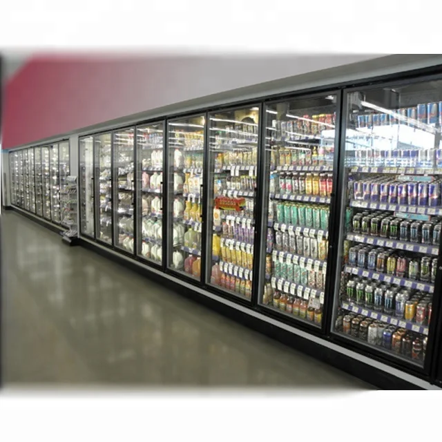 Commercial Refrigerator Display Glass Doors And Shelves Used In Supermarket