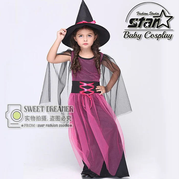 2016 New Style Halloween Carnival font b Children b font Cosplay Witch Costume Purple Princess font