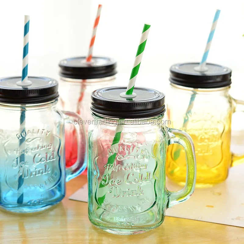 350ml 400ml 500ml Glass Mason Jars Wholesale And Glass Mason Jar With Lid And Straw With Metal 0978