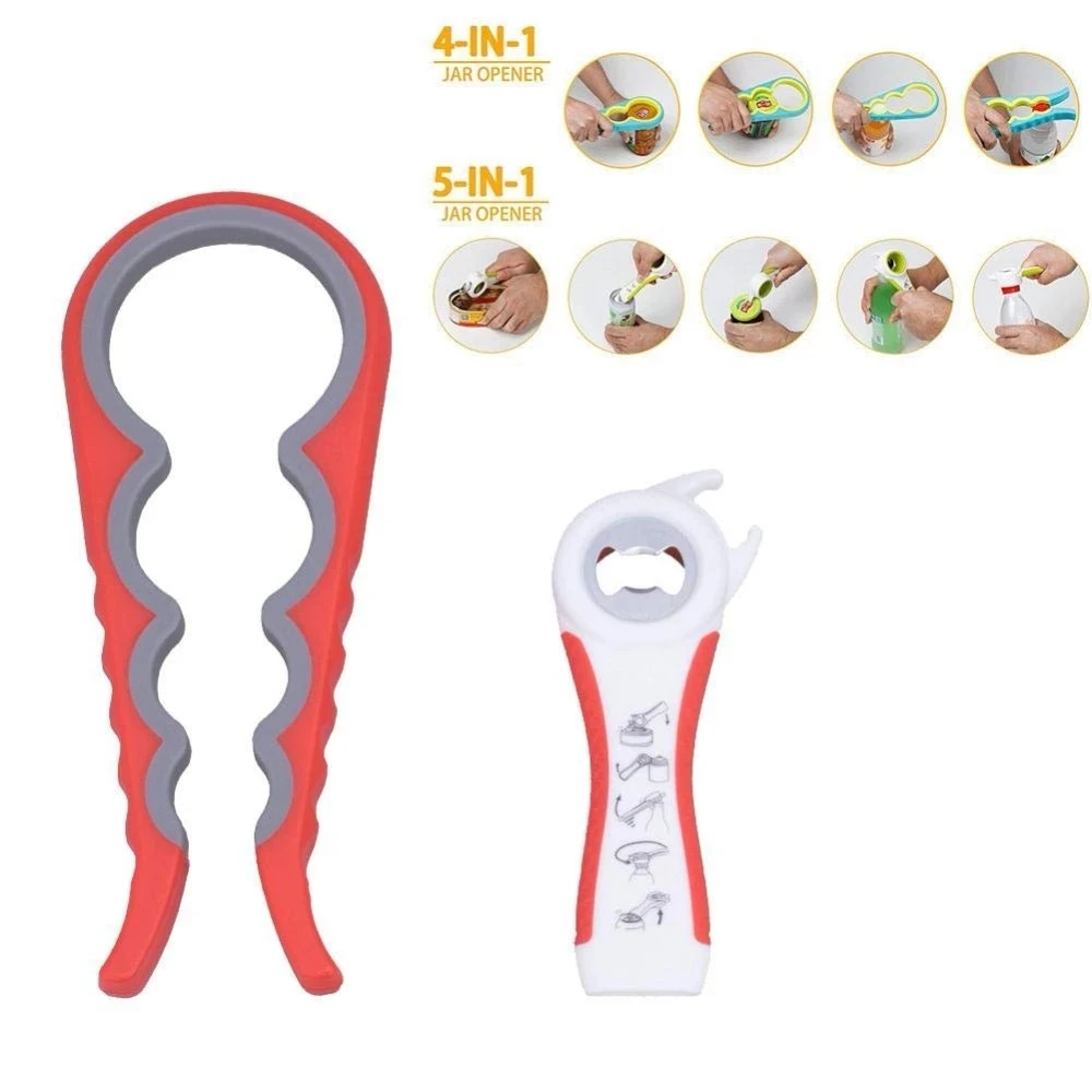 2 Pack Jar Opener 5 In 1 And 4 In 1 Bottle Opener Twist Easy Grip Can