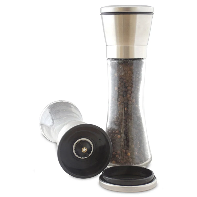 2019 New Trend Product Hot Sale kitchen accessories Manual 304 Stainless Steel Caps Glass Salt Pepper Grinder