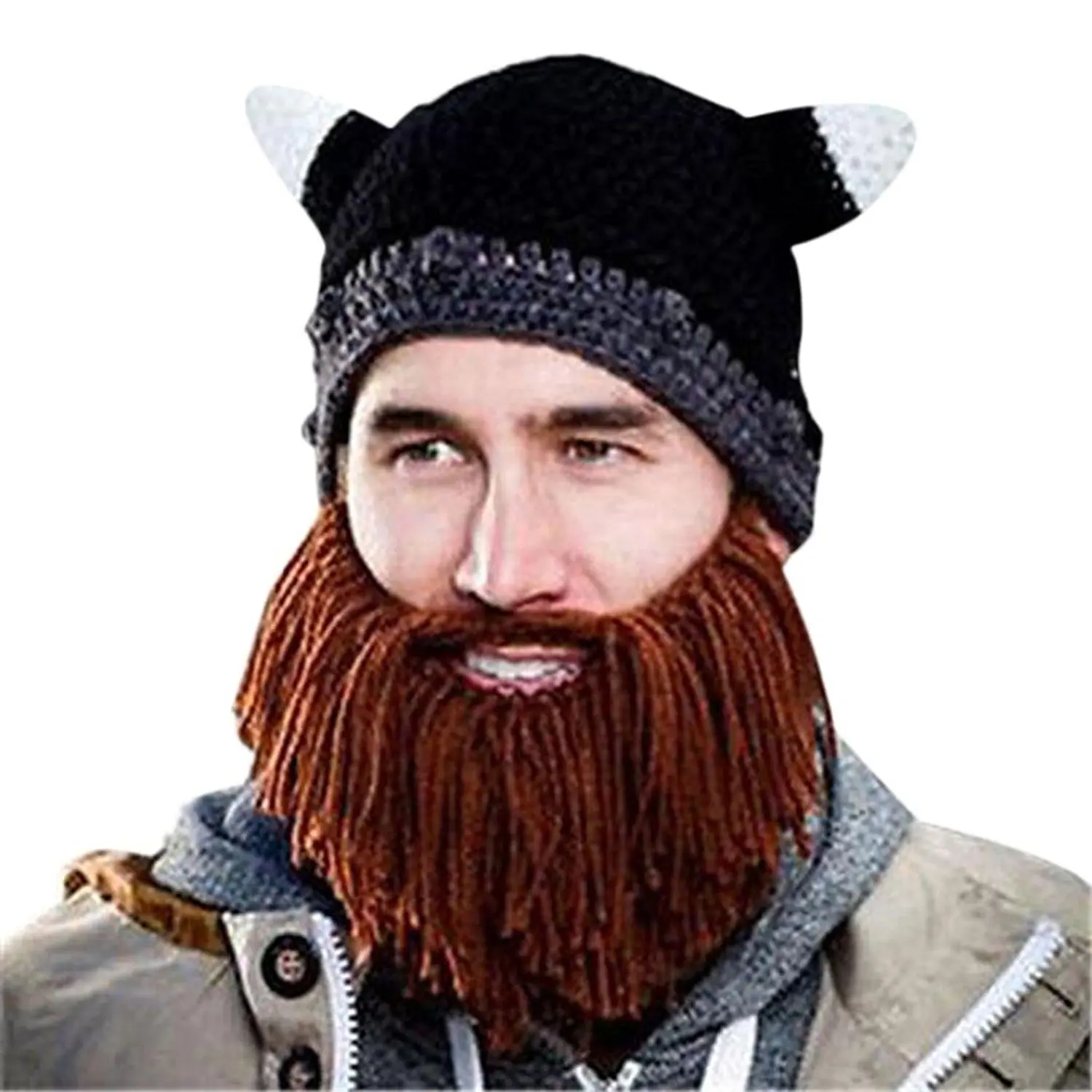 DDLBiz Men Women Beard Wig Hats Handmade Knit Warm Winter Caps. 