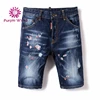 High quality blue denim fabrics jeans cheap short ripped pants with flower embroidery for men