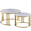 Chinese modern round metal wire frame marble top end tea coffee side table set