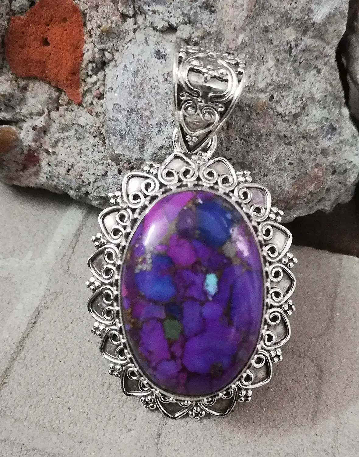 Purple Copper Turquoise Pendant 925 Sterling Silver Personalised Pendant Natural Gemstone Jewelry Exquisite Design Pendant Victorian & Filigree Pendant Charming & Top Pendant Waw Amazing Jewelry Gift