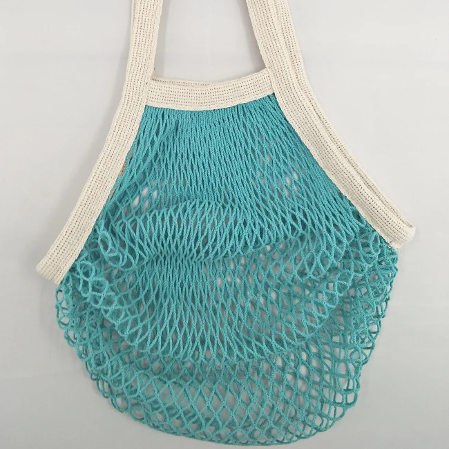 Eco-friendly Natural Food Vegetable Fruit Holder Bag 100% Cotton Portable Foldable Grocery Mesh Net Bag for Shopping