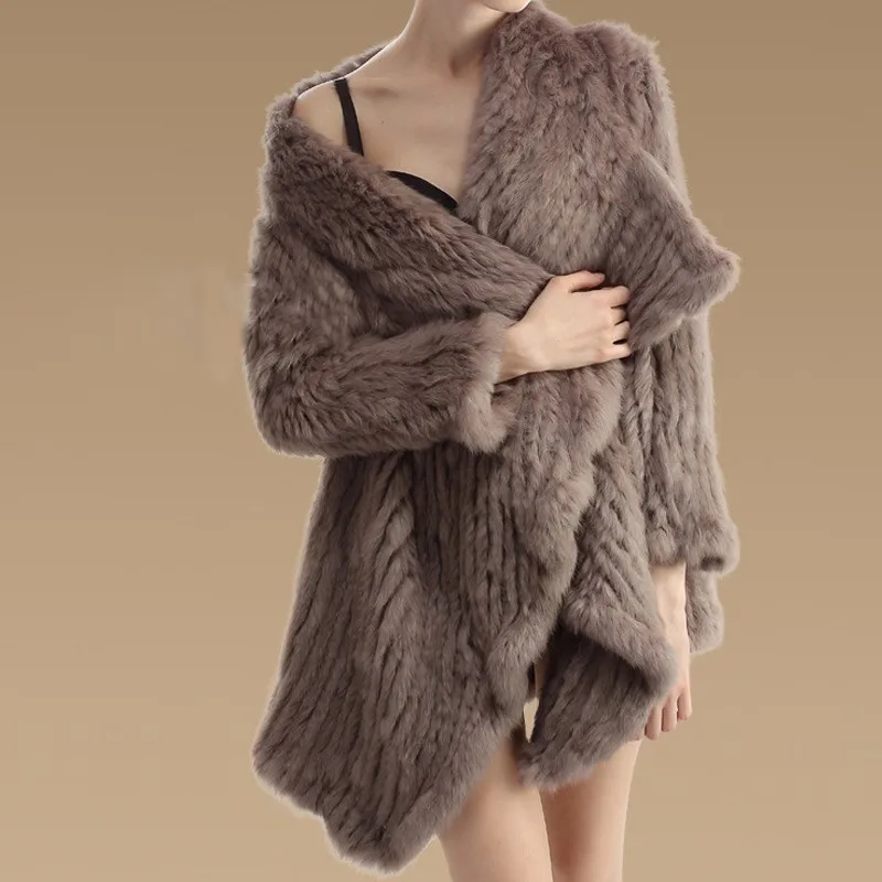 秋季/冬季真正的毛皮开普针织兔子毛皮大衣为妇女