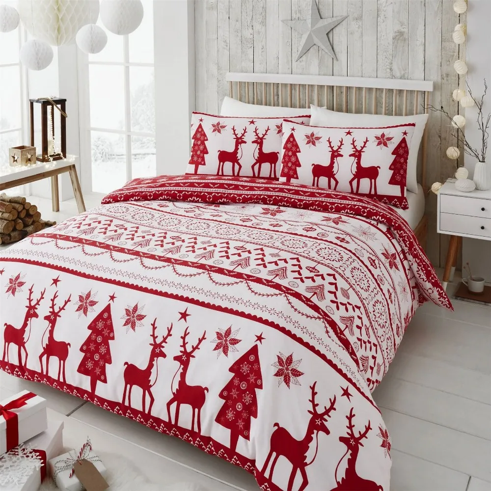 Festive Scandi Nordic Christmas Duvet Quilt Cover Bedding Set