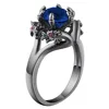 Black ring Chinese wind four dragon around design blue zircon ring unisex engagement ring