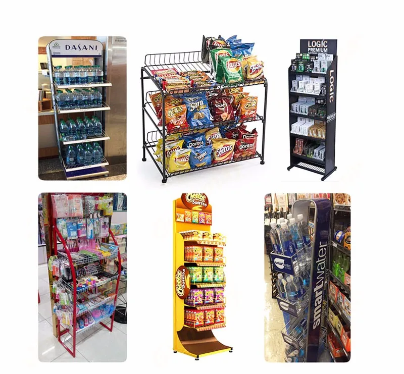 Flooring Potato Chips Display Rack Metal Liers Chips Display Stand