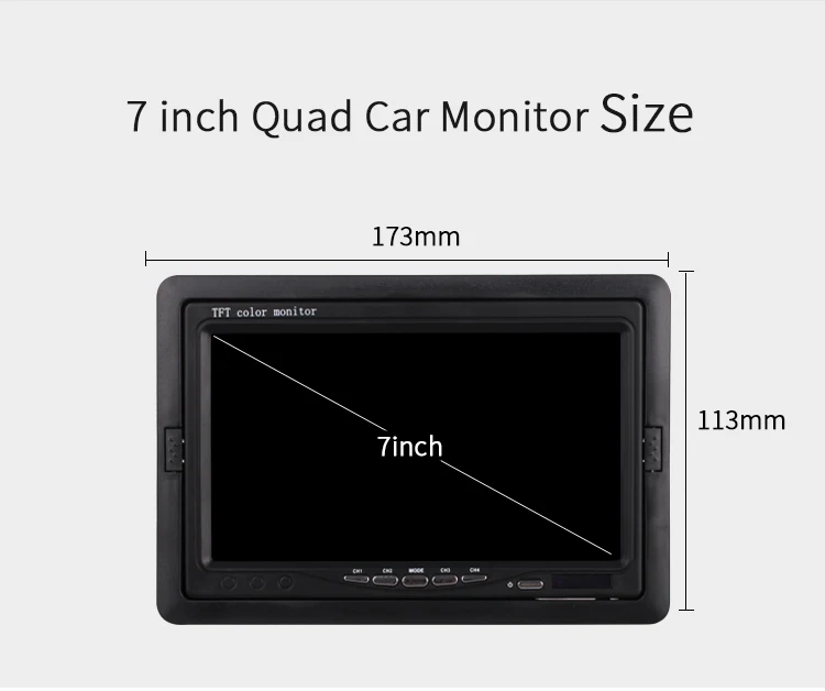 7 Inch 4 Split Screen Car Monitor 4 Channels TFT LCD Display DC 12V For Reversing Camera System Car Rearview Monitor
