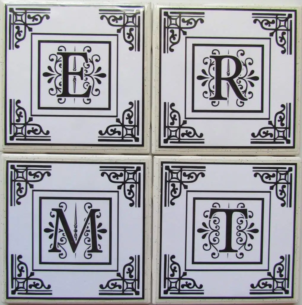 Personalized Coasters - Initials - Set of 4-4" x 4" - Tile Coasters - Monogram Coasters - Drink Coasters - Marble Coasters - Ceramic Coasters - Stone Coasters - Bar Coasters - Table Coaste