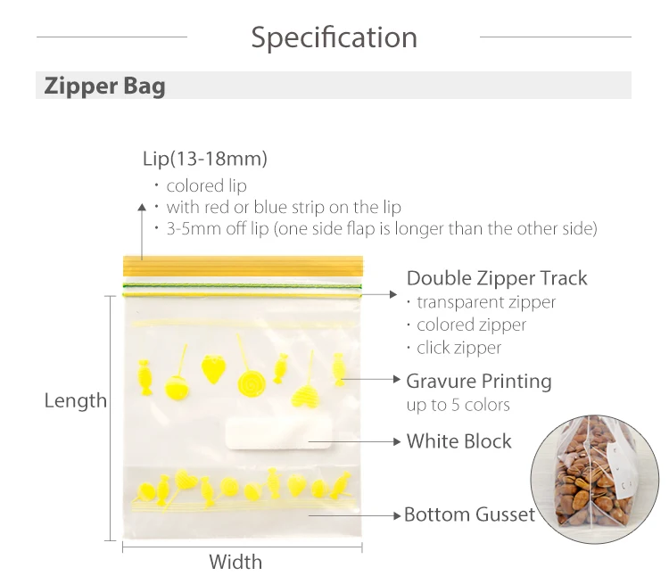 YBTagmart Food Storage Packaging Zipper Lock Bag Resealable Pe Plastic Clear Ziplock Bag