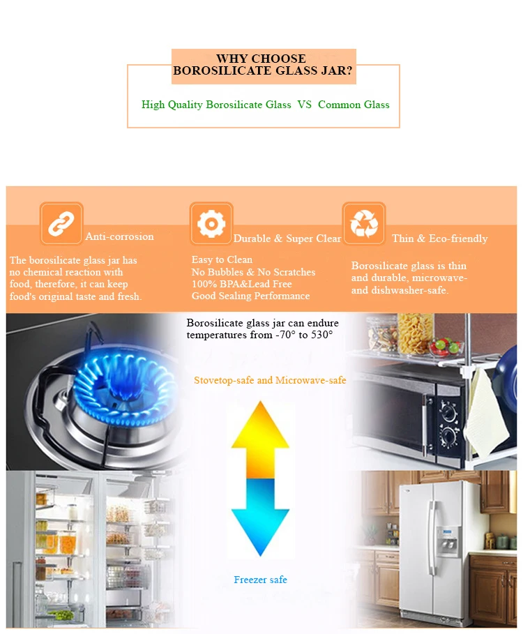 Factory Direct Sale Heat Resistant Borosilicate Glass Food Storage Jar With Bamboo Lid 400ml 650ml 950ml