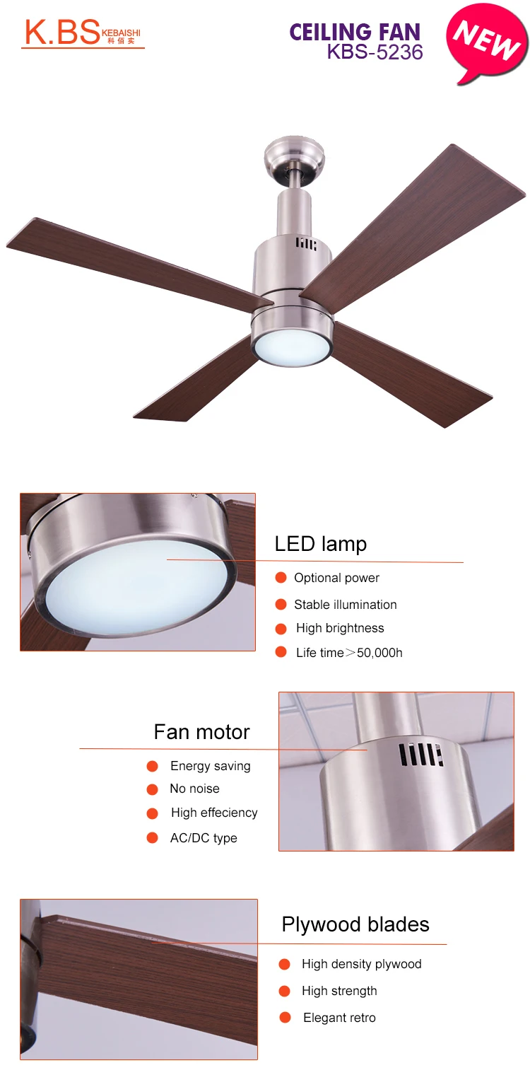 Good Quality Dc Motor Low Energy Plywood Blade Brushed Nickel