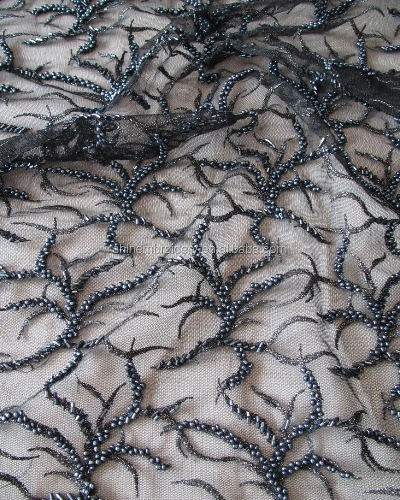 black beaded lace fabric