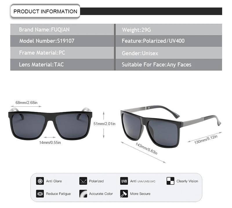 Cheap promotion driving square polarized custom logo mens sunglasses