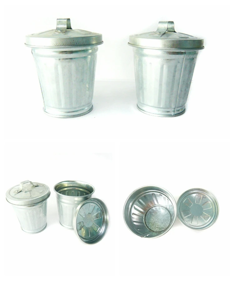 Small Galvanized Trash Can With Lid Mini Desktop Wastebasket Metal