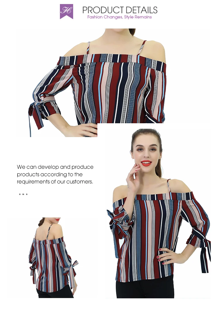 Wholesale 2019 Lady Fashion Striped Off Shoulder Women Summer Sexy Blouses Tops
