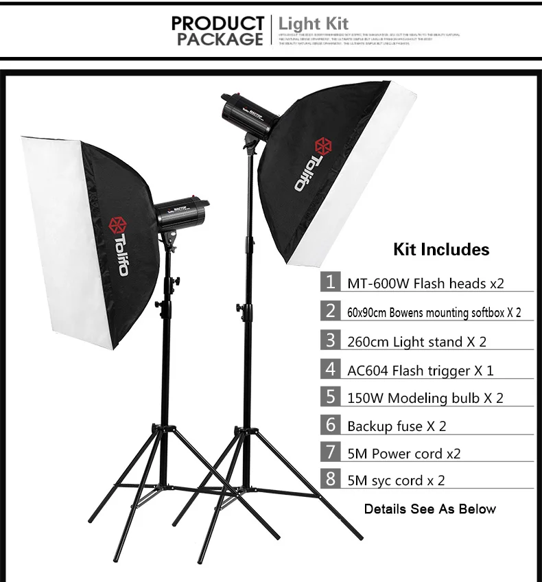 High quality bowens mounting 600W 3 lights studio flash light kit