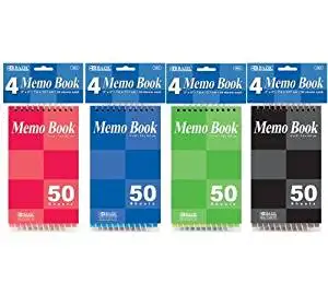 2 Pk, BAZIC 50 Sheets 3" X 5" Top Bound Spiral Memo Books (4 per Pack)