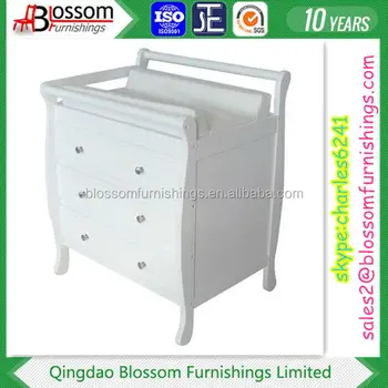 White Wooden Sleigh Baby Changing Table With 3 Chest Of Drawers And Pad Bath Portable Change White Wooden Sleigh Baby Changing Table With 3 Chest Of Drawers And Pad Bath Portable Change