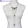 Stunning Design 3 Layers Chain Gold With Sliver Colors With Triangle Circle With Beautiful Gold Cross Pendants Necklace