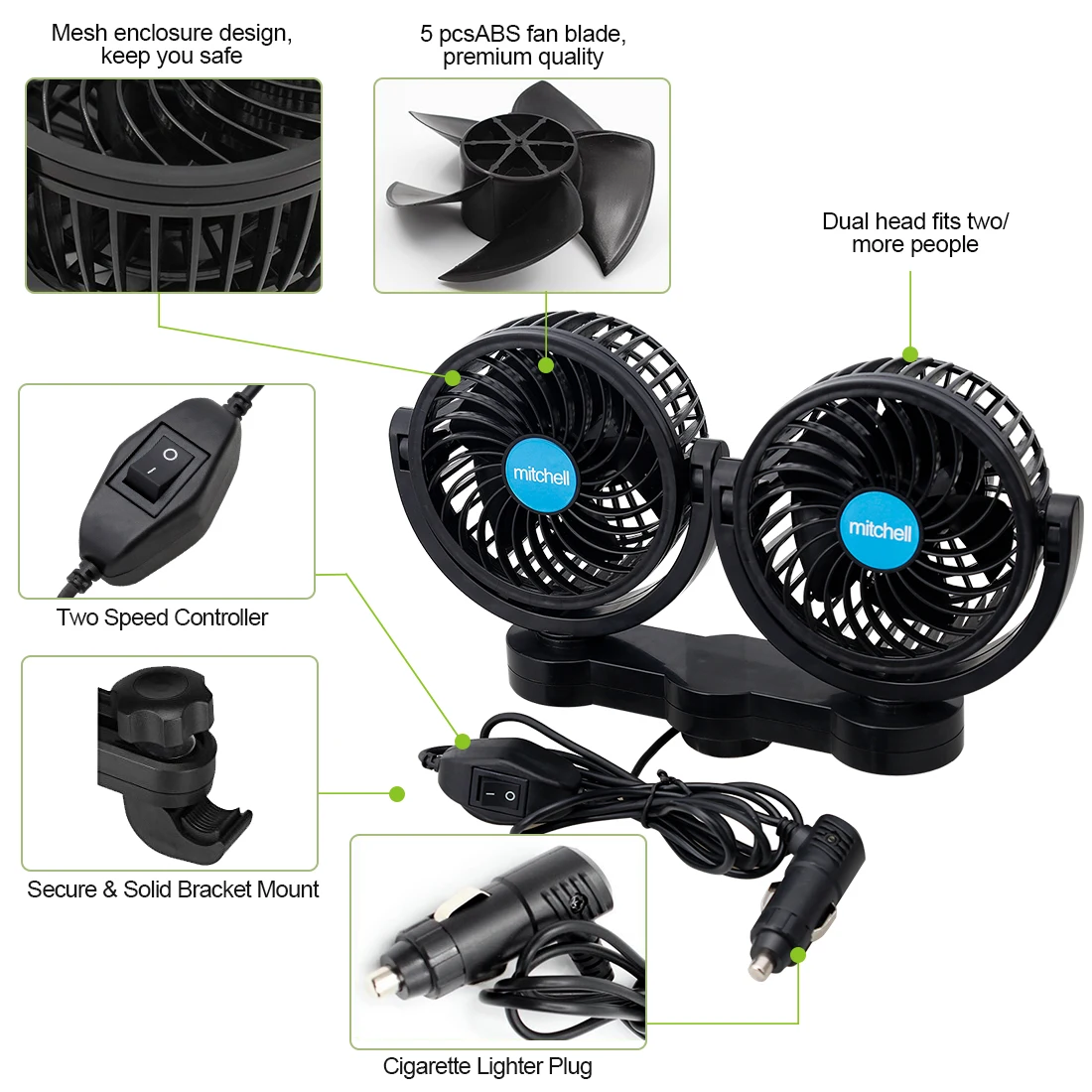 Sanyou 12v 360 Degree Rotatable Head Air Cooling Fan For Rear Seat