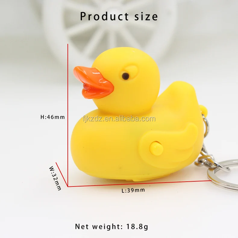 Promotional Lovely Yellow Duck Shape Lighting Keychain With Quake Sound