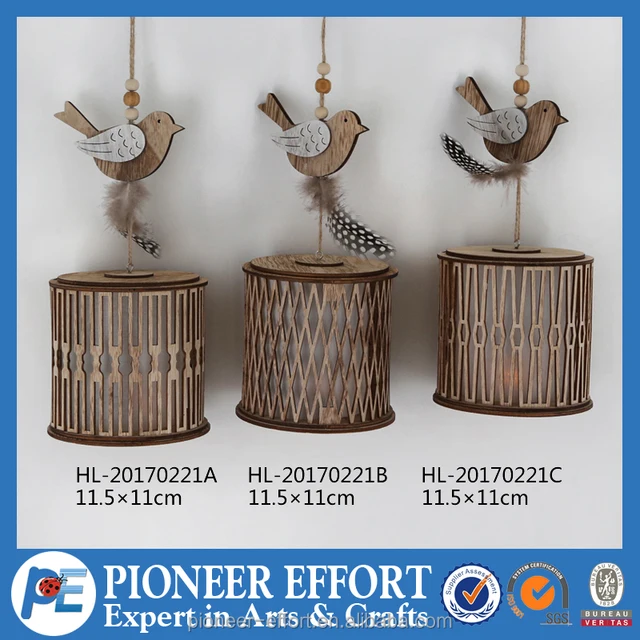 wooden natural color easter birdcage with led design for wall