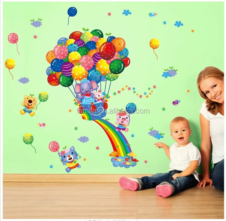 Personalized Removable Eco Friendly Pvc Dormitory Bedroom Baby S Room Balloon Animal Wall Stickers For Decoration Buy Cartoon Animals Wall