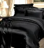 4pcs Solid Black Satin Silk Bed cover Sets 100% Mulberry Silk Bedding sets