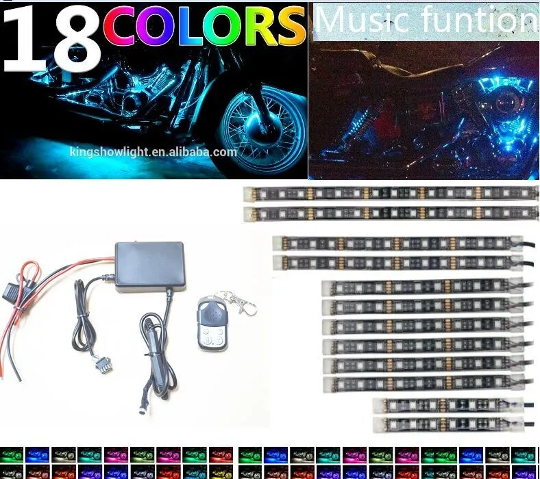 12pc PVC Flexible strip RGB LED Motorcycle Light kit with APP RGB Blue-tooth LED Music Controller