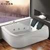 2 Person indoor Bathtub White Corner rectangular shape Fitting Unit Jetted Whirlpool 11 Massage Jet Hot Tub