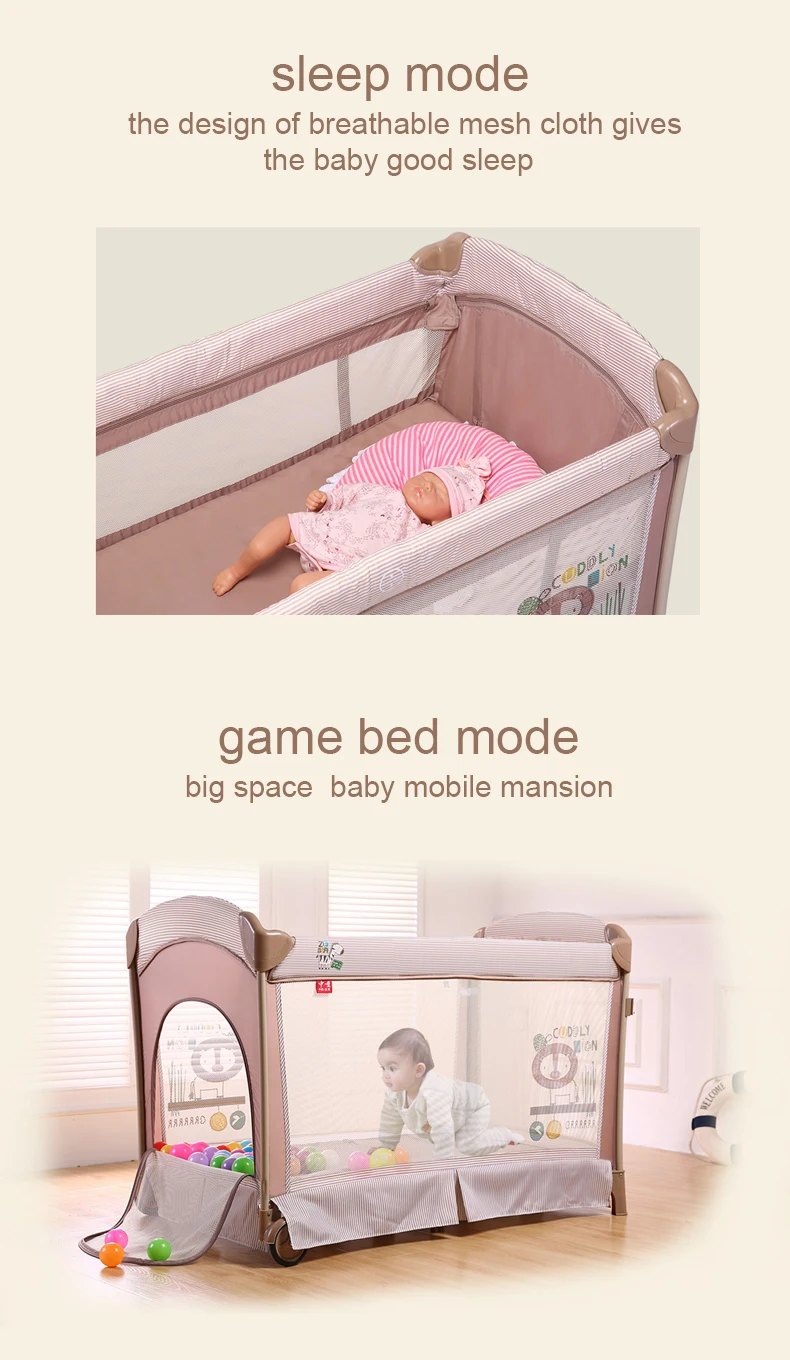 New Born Baby Bed Multifunction Folding Crib Playpen Portable Bed