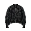 women spring short loose ultra thin net gauze falbala bomber jacket