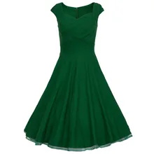 2015 Hepburn style vintage square collar dots print big swing ball gown dress