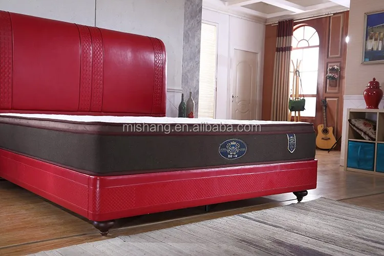 Red Genuine Leather Modern Bedroom Double Queen Bed Sets Design