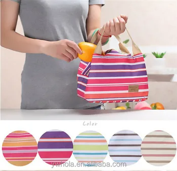 New Portable Striped Thermal Lunch Bag Insulated Product On Alibaba