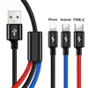 1.2M 2.1A Fast Charge 3 in 1 USB 3.0 Led Charging Data Cable Nylon Braided Phone use Micro USB Type c Rubber USB Cable