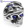 Cheap Wholesale Stainless Steel Stain Finish Skull Silver Ring with CZ Stone for Men