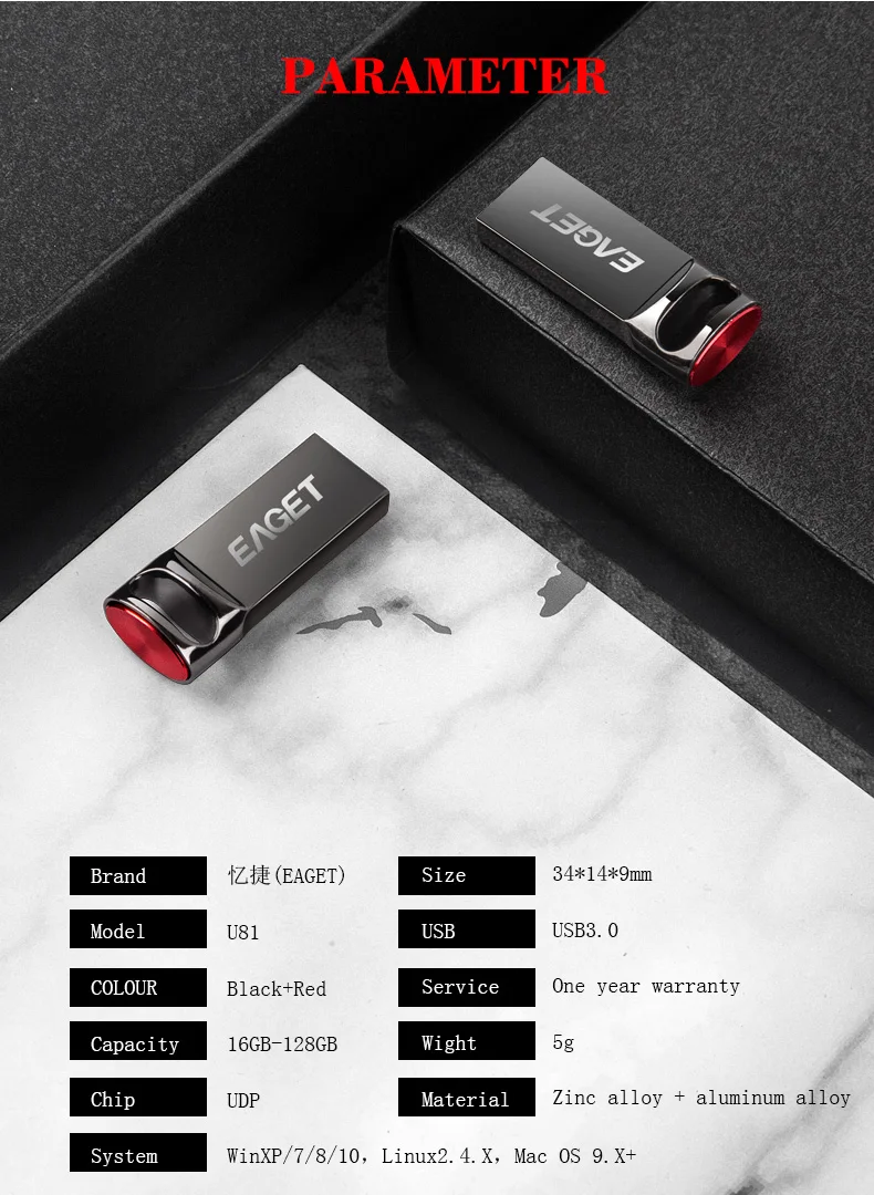 EAGET 16/32/64/128GB USB 3.0 USB Flash Drive High Speed Pendrive PC Memory U Disk Zinc Alloy Flash USB Stick Laptop flash drives - ANKUX.COM