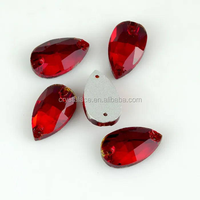 Fashion tear drop glass sew on stone, sew on rhinestones flat back with 2 holes wholesale